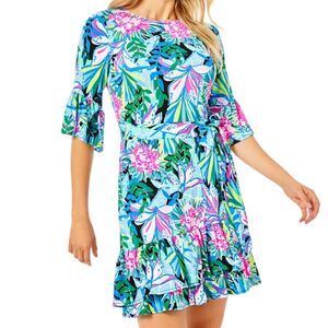Lilly Pulitzer Kassi Wrap Ruffle Dress Onyx You Me And Giraffe NWT
